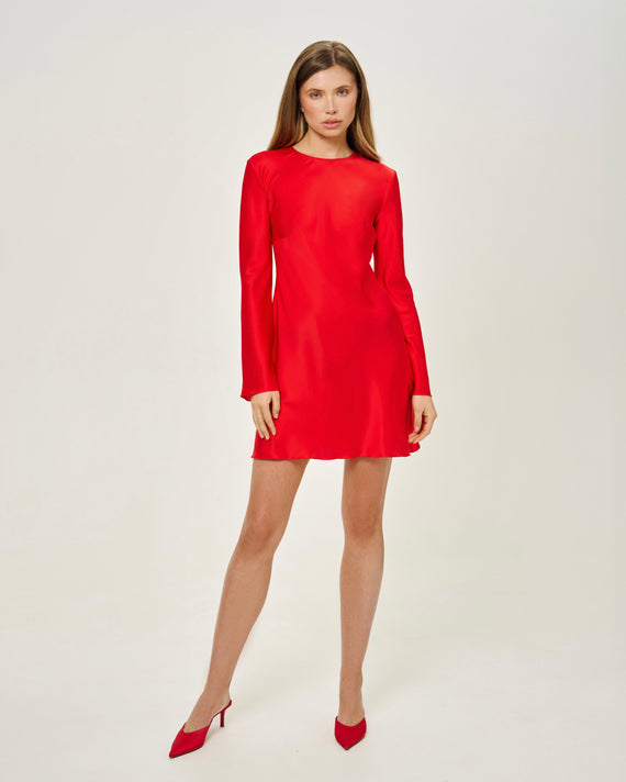 THEIA SILK-SATIN MINI DRESS RED